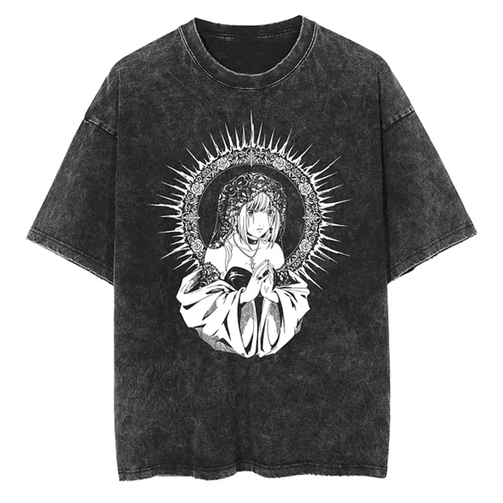 Harajuku Vintage Washed T Shirts Death Note Anime Graphic Printing T Shirt Cotton Fashion Streetwear Unisex Top Tee