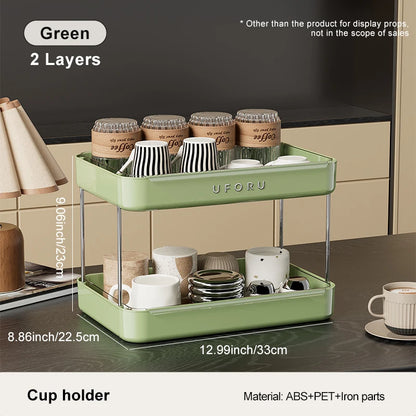 UFORU Kitchen and Multi-Function Drain Cup Rack in Ancient Home Tea Cup Storage Rack with Double Layer Large Capacity Organizer