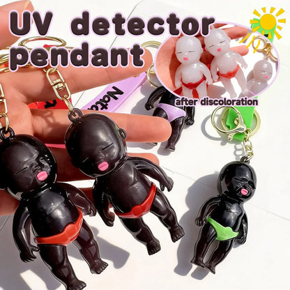 Internet-famous Natasha Black Doll Keychain, UV Color Changing Mini Pendant, Stress Relief Funny Novelty Gift, Multiple Colors A