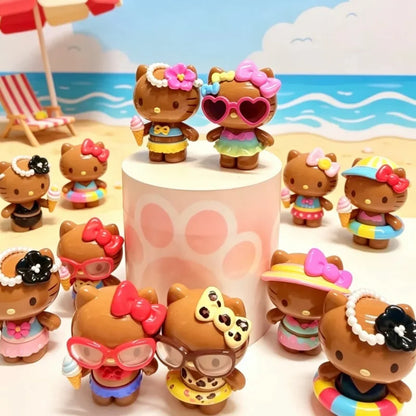 New Hello Kitty Swimsuit Party Series Blind Box Cute Mini Beans Doll Car Dashboard Figurine Ornament Surprise Box Birthday Gift