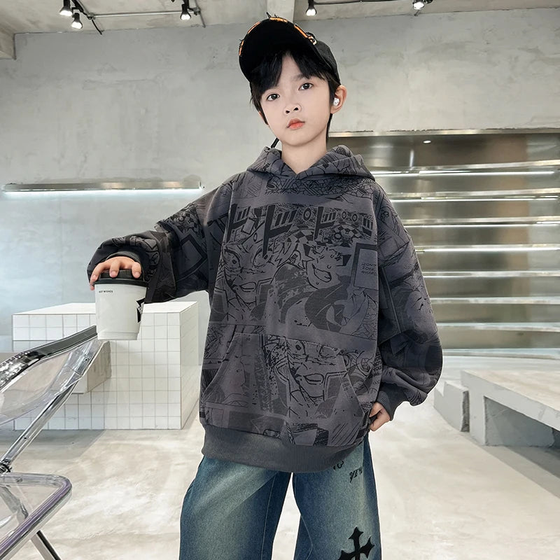 Spring Autumn Children New Arrivals In Hoodies and Sweatshirts For Teenage Boy Fashion Printed Hooded Coat Kids Casual Outfits