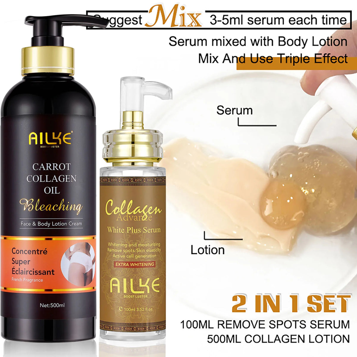 AILKE Collagen Women Skin Care Set, Moisturizing, Whitening, Remove Freckles, Dark Spots, Black Spots, Skin Lightening Kit
