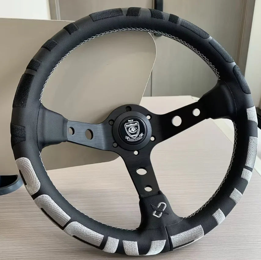 Vertex Sports Steering Wheel Leather Aluminum Alloy Embroidery Racing Modified Auto Parts Universal Car Steering Wheel