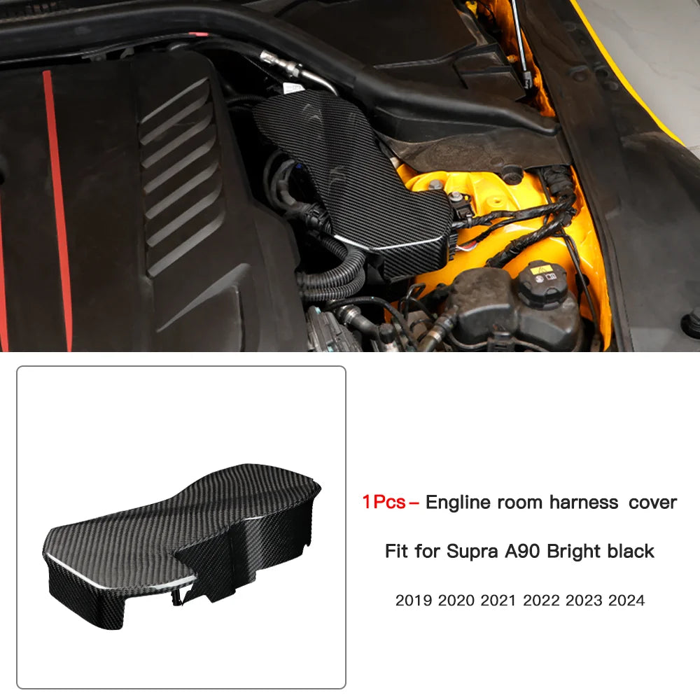 Carbon Fiber Engine Room Wire Protection Cover for Toyota Supra A90 GR MK5 Car Hood Modification Parts Engine Room Harness Cover