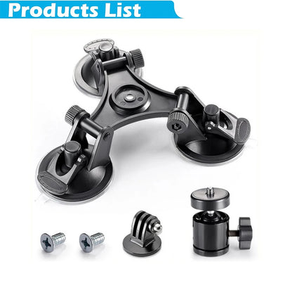 Tri-angle Suction Cup Mount Car Holder for Gopro Hero 13 12 11 10 9 8 Insta360 SJCAM AKASO DJI Osmo Action 6 5 PRO 4 Nano Camera