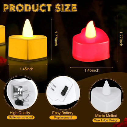 24pcs Heart Shape LED Flameless Tealight Candles Decorations For Romantic Night Valentine's Day Wedding Anniversary Or Table D
