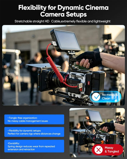 90 Degree HDMI‑Compatible Cable Coiled Spring Braided 8K 60Hz 4K 120Hz 48Gbps Male‑to‑Male Stretch Wire for Camera Field Monitor