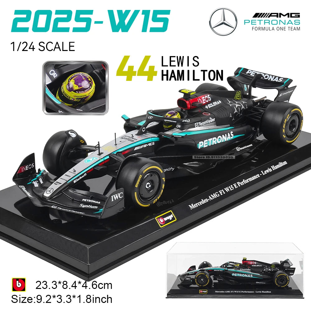 Bburago 1:24 2022~2025 F1 serie various style Mercedes-AMG W15 #44Hamilton #63George  Alloy Car Model Ferrari Red Bull McLaren