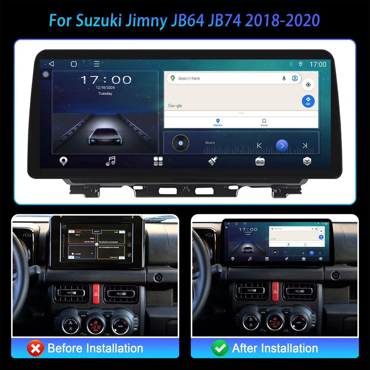 Android 16 12.3 Inch Wireless CarPlay Car Radio For Suzuki Jimny JB64 JB74 2018 2019 2020 DSP GPS 4G SIM Touch Multimedia Player