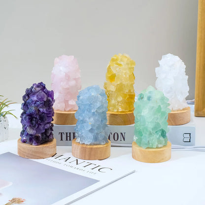 1PC Citrine Crystal Wishing Lamp with Natural Amethyst Raw Stones, Dimmable USB Night Light with Switch, for Home & Bedroom Deco
