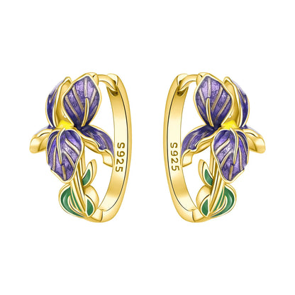 Orstarry Original 925 Sterling Silver Blue Iris Flower Earrings Women Hoop Earring Anniversary Jewelry Trendy Gifts