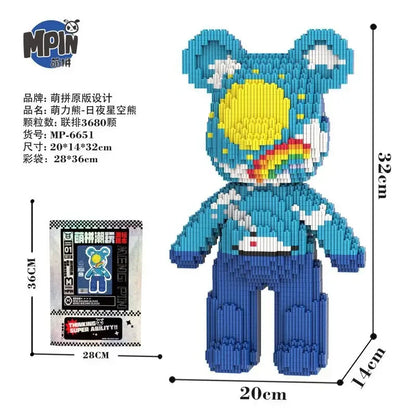 Weeding Bear Building Block Art Cake Bear Eternal Heart Bouquet Bear Ornament DIY Assembly Mini Brick Figure for Birthday Gift