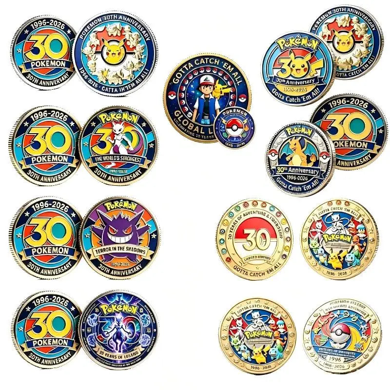 Pokemon 30th Anniversary Commemorative Coin Pikachu Gengar Mewtwo Anime Toys for Kids Gift Collection Display Decoration