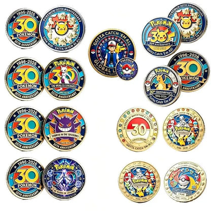 Pokemon 30th Anniversary Commemorative Coin Pikachu Gengar Mewtwo Anime Toys for Kids Gift Collection Display Decoration