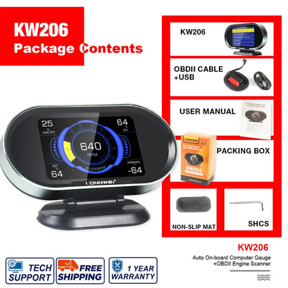 2026 KONNWEI KW206 Car OBD2 HUD Digital Instrument Computer Intelligent OBD Speedometer Water Temperature Fuel Pressure Tester