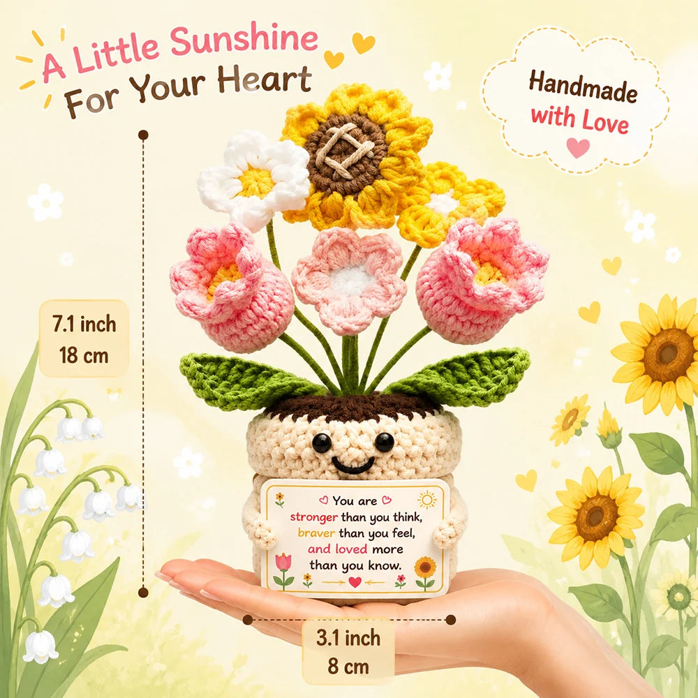 Positive Crochet Handmade Amigurumi Doll Emotional Support Pocket Hug Knit Plant Flower Encouragement Gift for Friends Coworker