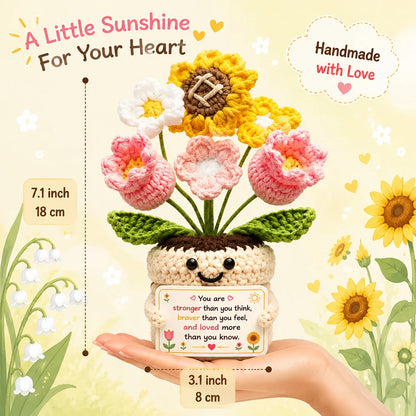 Positive Crochet Handmade Amigurumi Doll Emotional Support Pocket Hug Knit Plant Flower Encouragement Gift for Friends Coworker