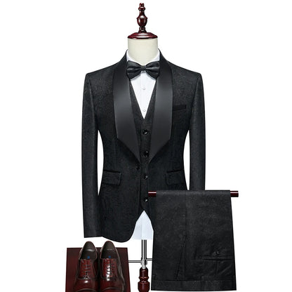 Men's  Evening Dress Bridegroom Suit British Wedding Business Casual Fashion Three-piece Set with Vest And Trousers Sizes M-6XL