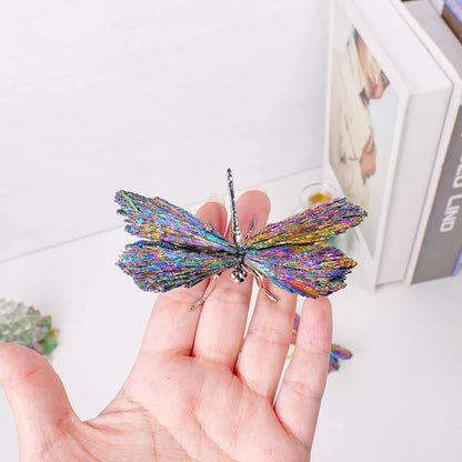 1PC Natural Crystal Stone Reiki Gemtone Healing Aura Tourmaline Colorful Flame Butterfly Animal Statue Home Garden Decorations