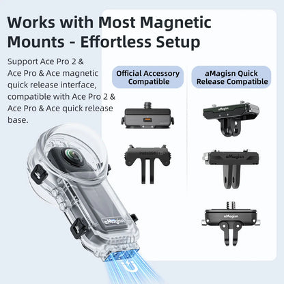 AMagisn Waterproof Case for Insta360 X5 - 60m Depth Invisible Dive Housing for X5 Accessories