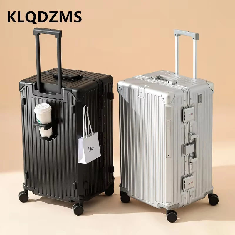 KLQDZMS Aluminum Frame Suitcase 26"29"32 Inch Large Capacity Cart Case Cart Type Travel Bag Women's Password Box Cabin Luggage