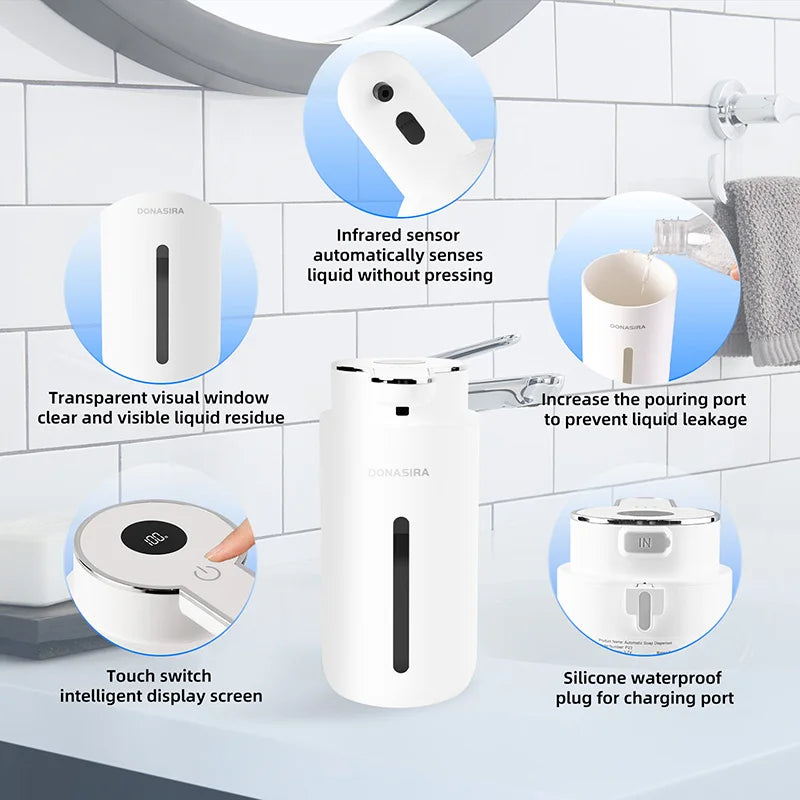 500ML Large Capacity Digital Display Touchless 6-Gears Adjustable Foam/Liquid Infrared Induction Automatic Sensor Soap Dispenser