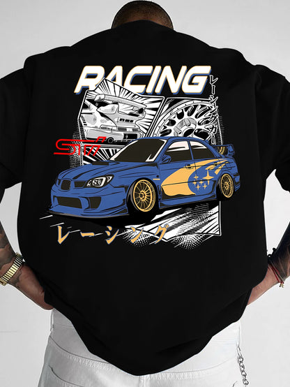 Men's JDM Racing Car Graphic Print T-shirt Oversized 100% Polyester Streetwear Short Sleeve Tops S-XXL