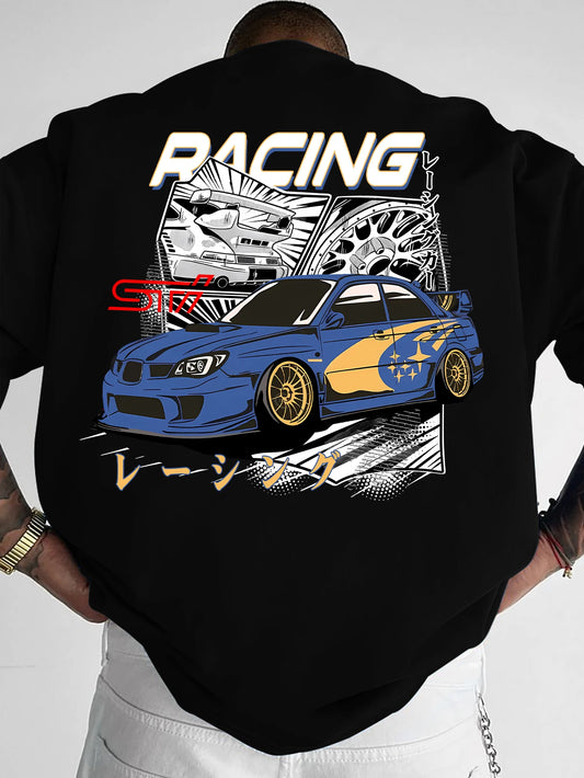 Men's JDM Racing Car Graphic Print T-shirt Oversized 100% Polyester Streetwear Short Sleeve Tops S-XXL