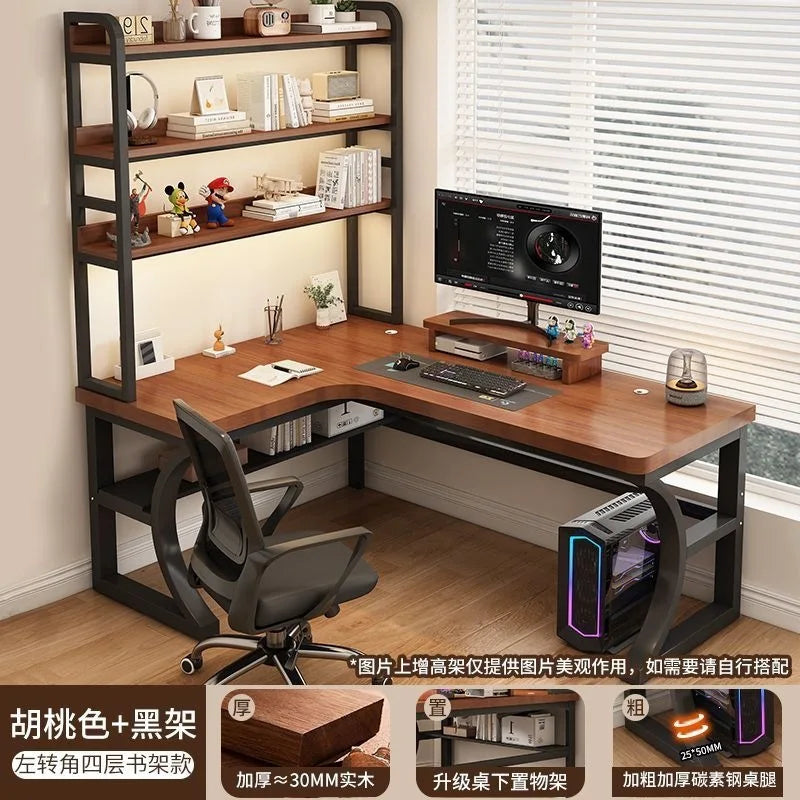 Computer Desk Corner Multi Functional Double Writing Table L Shaped Office Desk with Bookshelf Study Desk for Home Furniture