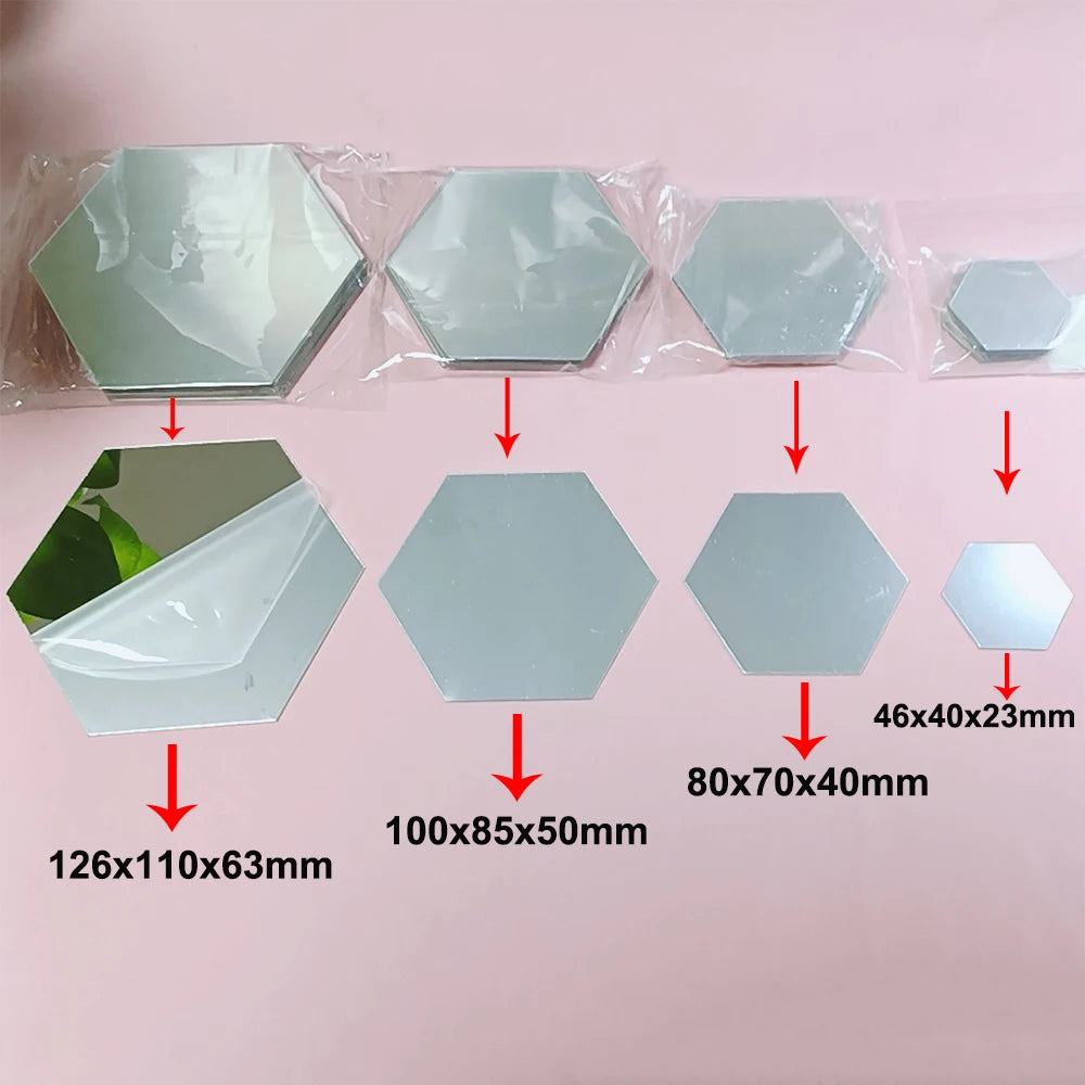 3D Hexagon Adhesive Decals Hexagon Shape Mirror Wall Stickers for Living Room DIY Mirror Wall Mural Modern Art Home Decor 6/12Pc