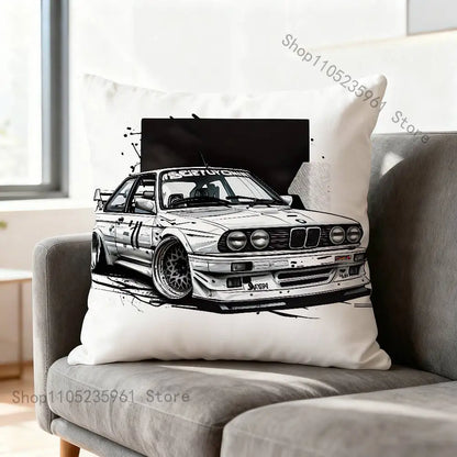 Black White E-E36 Car Pillow Cases for Bedroom Living Room Sofa Home Decor Polyester Cushion Cover with Zipper
