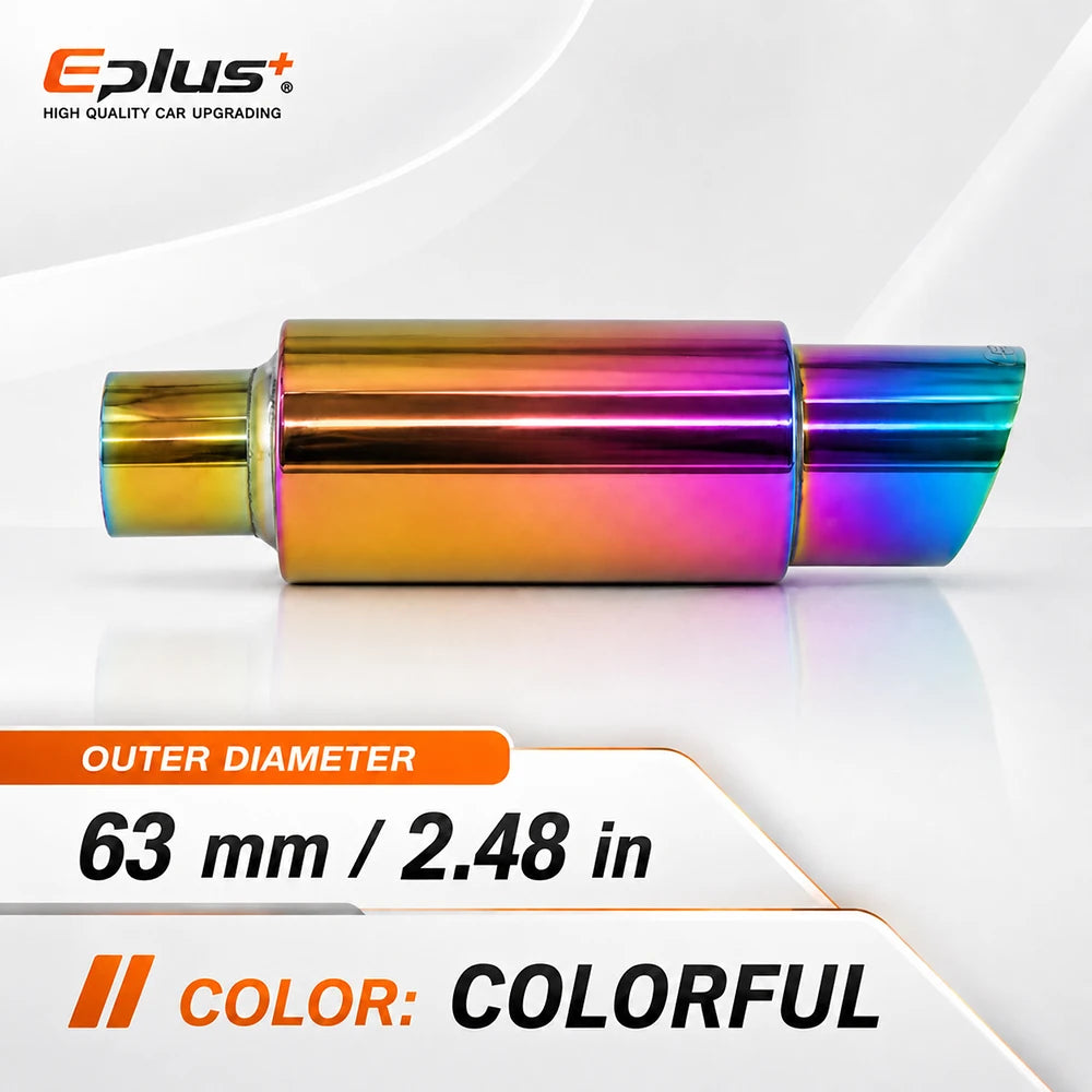EPLUS Universal Car&Motorcycle Stainless Steel Exhaust Muffler Slant Cut Tip Car Exhaust Resonator 51/57/63mm Inlet