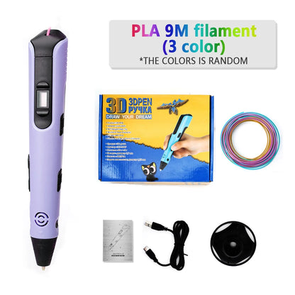 3D Printing Pen for Kids Safe Design LCD Display, DIY Drawing, Holiday Birthday Gift, ABS PLA Educational Intellectual Toy