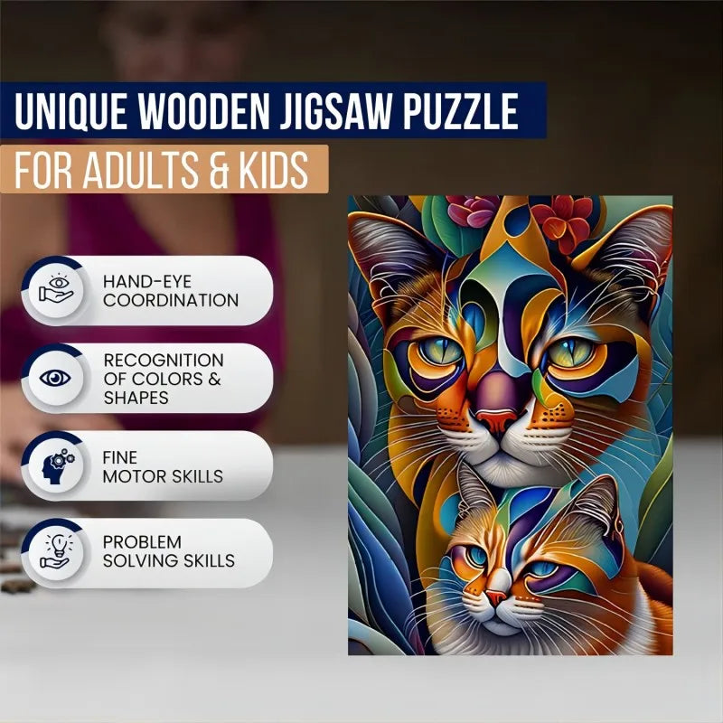 Two Cat Wooden Puzzles Games, Uniquely Irregular Animal Shaped Pieces Jigsaw Puzzles Toy, Creative Gift for Teenagers