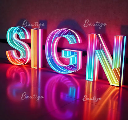 Custom Infinity Mirror LED LOGO Sign Personalized Mirror Wall Business Indoor Decoration for Bar Salon