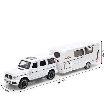 1/32 Alloy Trailer RV Truck Car Model Diecast Metal Recreational Off-road Vehicle Camper Car Model Sound and Light Kids Toy Gift