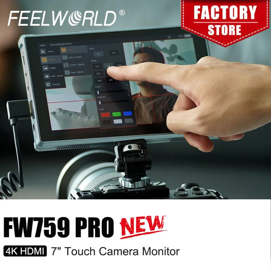 FEELWORLD FW759 PRO 7-Inch Touch Screen Camera Field Video Monitor 4K HDMI 1280x800 IPS 9:16 Ratio Marker
