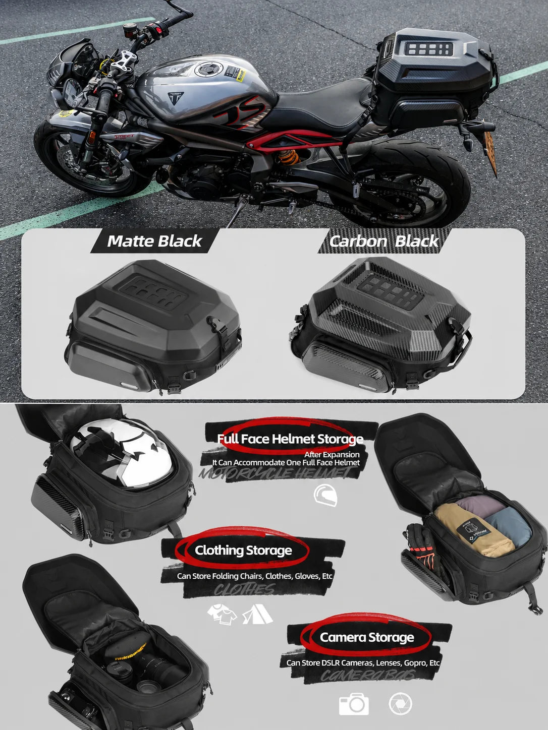 Rhinowalk Motorcycle Helmet Tail Bag 23L-35L Expandable Waterproof Rear Seat Bag Backpack for Street Sport ADV Bikes Storage New