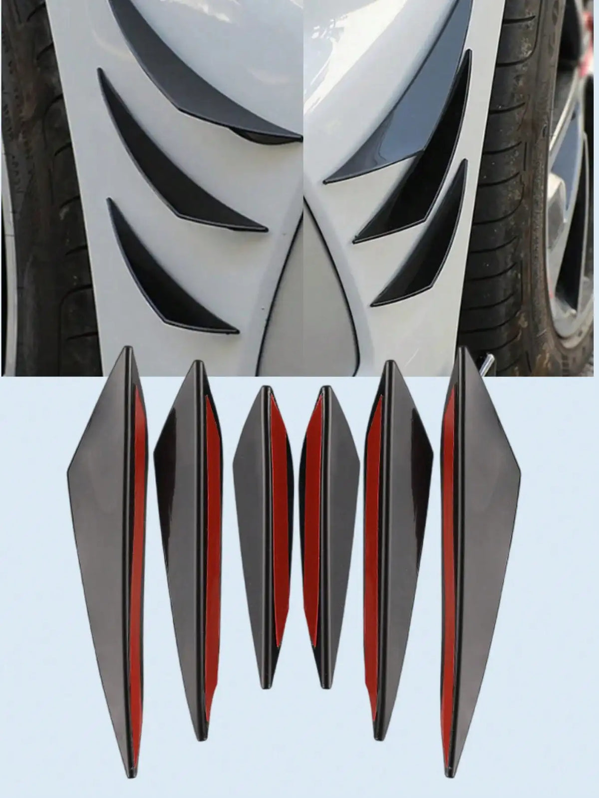 6Pcs Universal Carbon Fiber Car Fan-Style Trim Strips – Scratch-Resistant Rubber Bumper Decoration, Auto Tuning Accessories