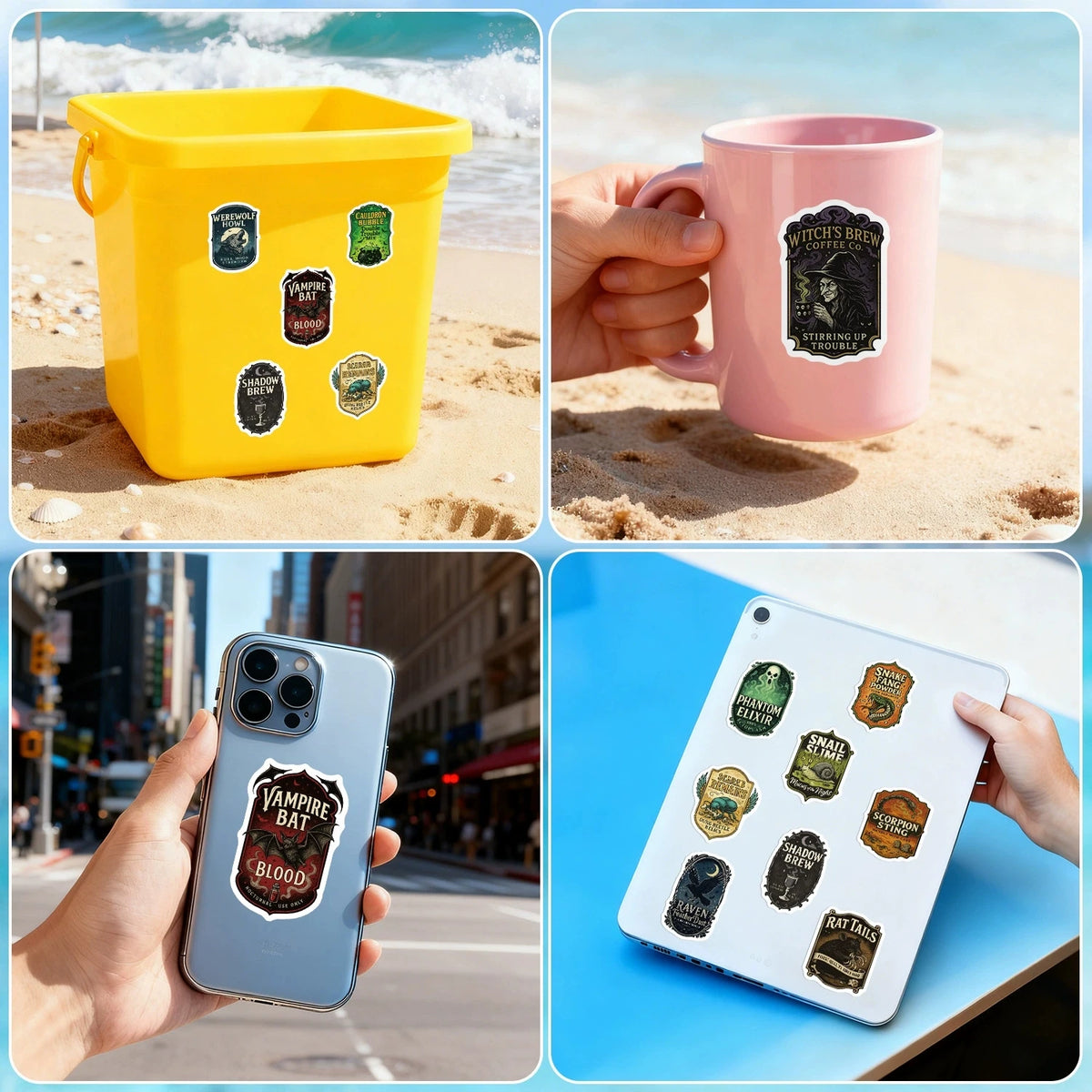 50PCS Cartoon Halloween Label Graffiti Stickers Water Cup Waterproof Decorative Stickers Halloween Bottle Stickers