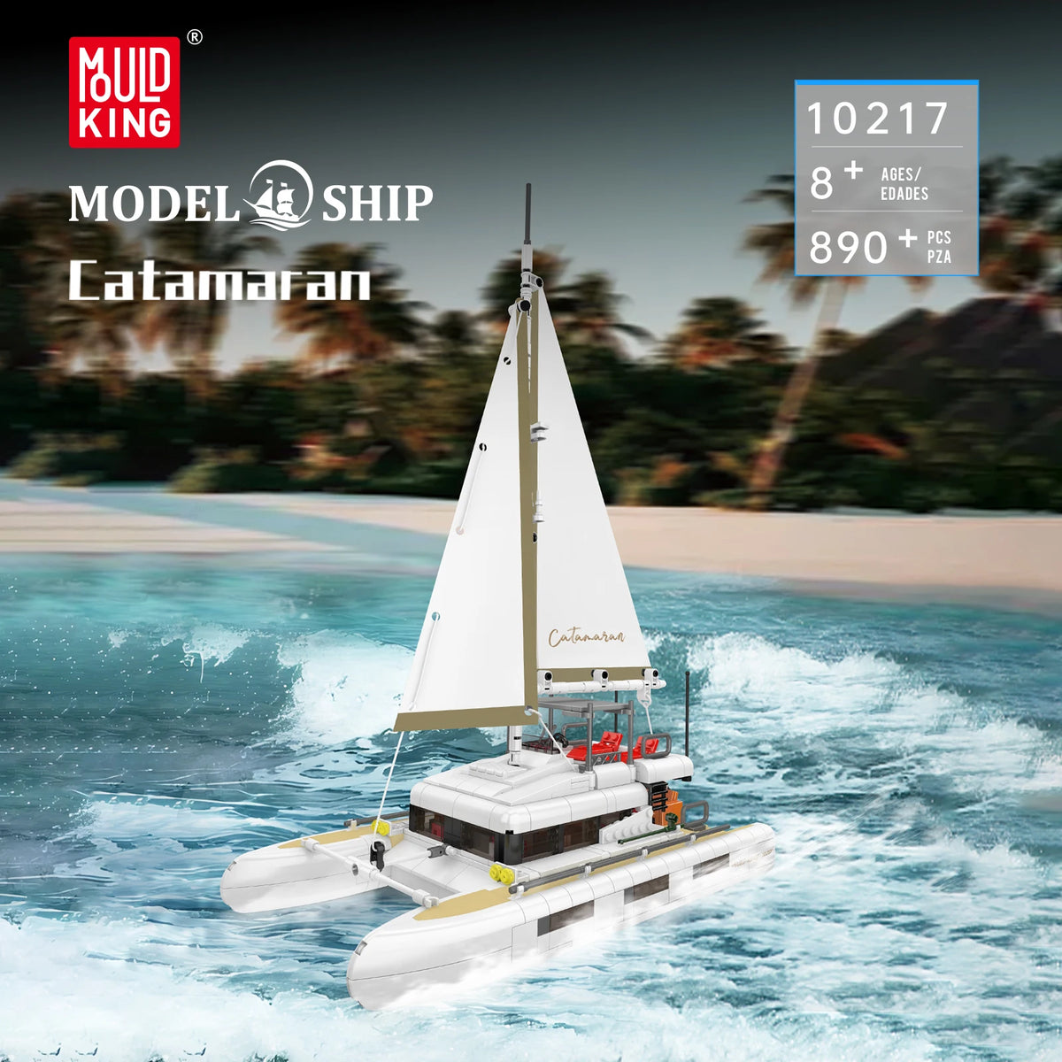 Mould King 10217 Catamaran Building Blocks Sailing Boat Model Desktop Ornaments Kids Assembly Toys Sailboat Creative Gift 890pcs