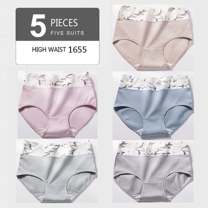 5Pcs/Set Cotton Panties Women High Waist Body Slimming Underwear Breathable Solid Briefs Sexy Ladies Panty Soft Female Lingerie