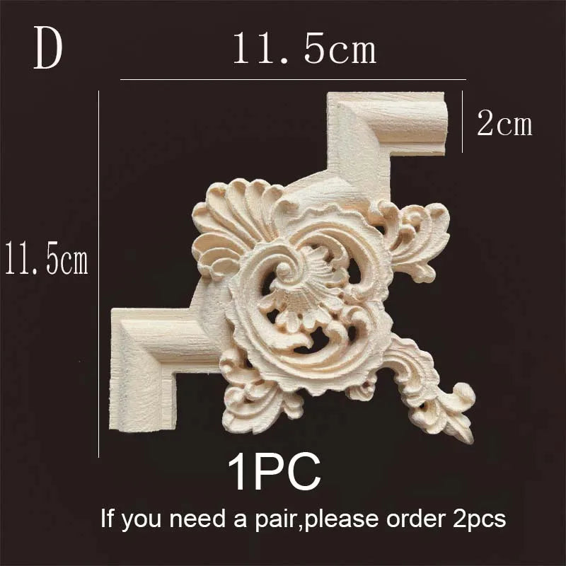 Natural Wood Corner Onlay Moldling European Style Home Decor Background Wall Applique Carved Figurine Living Room Decoration