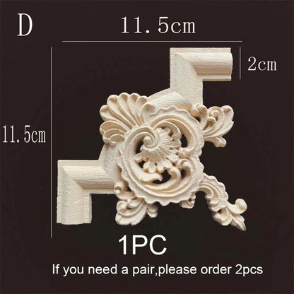 Natural Wood Corner Onlay Moldling European Style Home Decor Background Wall Applique Carved Figurine Living Room Decoration