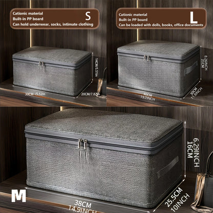 Premium Linen Like Fabric Storage Box Foldable Wardrobe Organizer with Sturdy Board Support Large Zipper Bin for Clothes Sweater