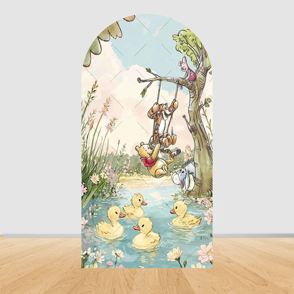 Winnie The Pooh Arch Backdrop Cover Elastic Fabric Newborn Baby Birthday Party Supplies Birthday Party Photo Studio Decoration