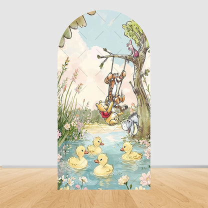 Winnie The Pooh Arch Backdrop Cover Elastic Fabric Newborn Baby Birthday Party Supplies Birthday Party Photo Studio Decoration