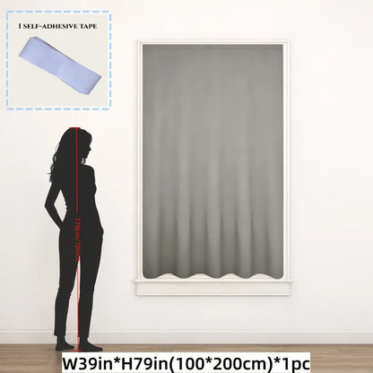 1 PCS of 100% Blackout Curtain, Non Perforated Magic Tape Self-Adhesive Curtain, Heat-Insulating Blackout Bedroom Curtain