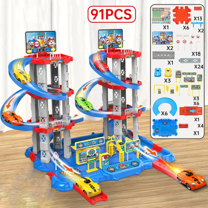 Car Racing Track Ramp Toy Children Garage Catapult Track Game Toy Kids Building Parking Lot Gas Station DIY Winding Car Road Toy