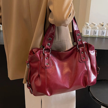 Large Capacity Vintage Leather Handbag with Zipper Closure, Crossbody Tote Bags, Fashion Versatile, Suitable for Commuting Use
